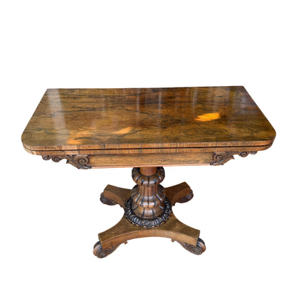 Victorian rosewood card table with swivel top and green playing surface