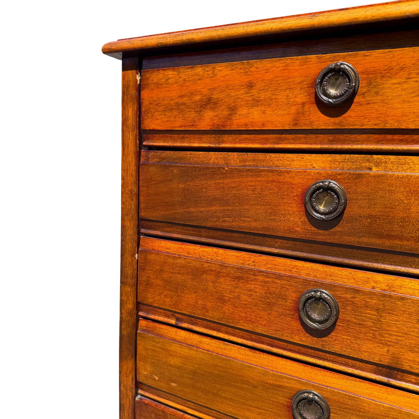 Lower section of narrow chest showing apron and leg profile