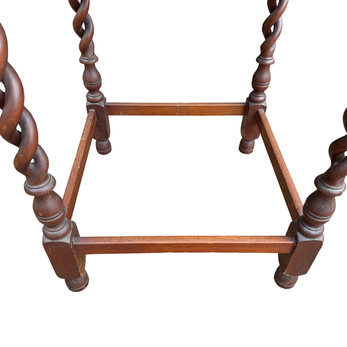 Underside view showing apron, skirt and top split on oak-style hall table