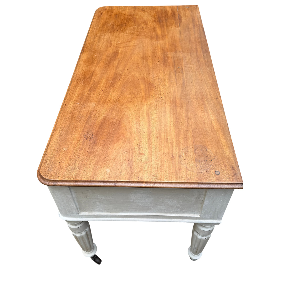 Close-up of tabletop join and small circular plug on the dressing table top