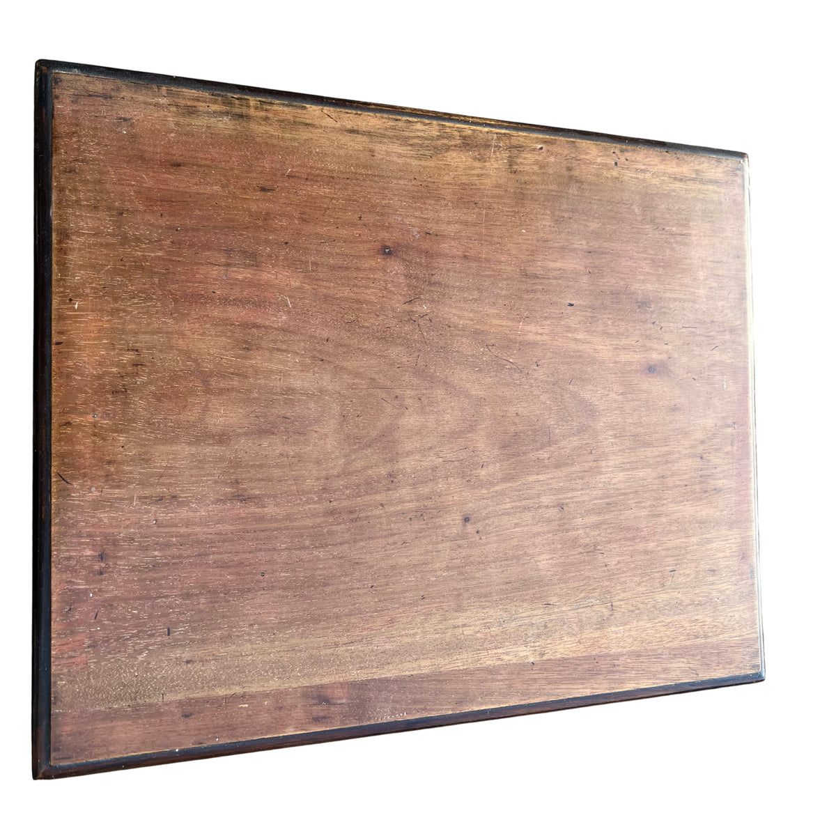 Overhead image of middle nesting table top with scratches and finish wear