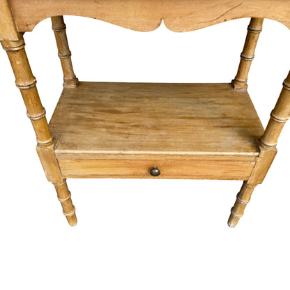 Turned leg detail on pine bedside cabinet showing spindle style supports