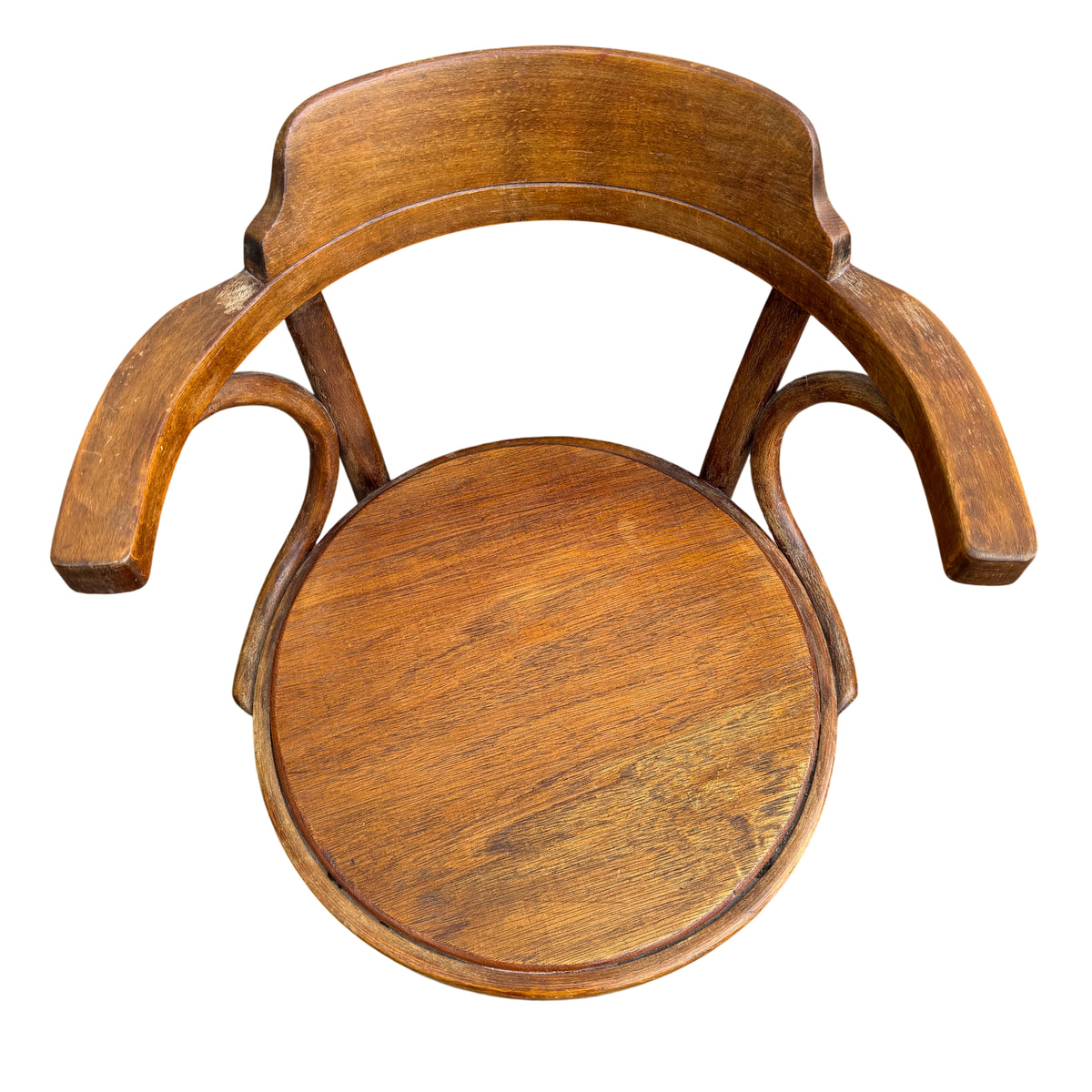Front view vintage bentwood bistro chair showing round seat and curved back