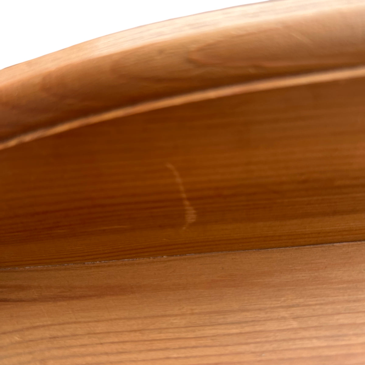 Rear shaped backboard on vintage pine hall table in natural finish