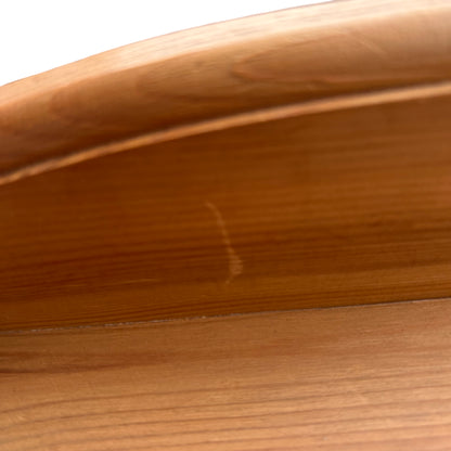 Rear shaped backboard on vintage pine hall table in natural finish