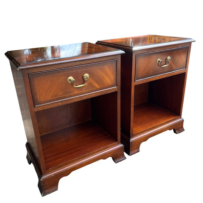 Pair of Brights of Nettlebed mahogany bedside cabinets with brass drop handles