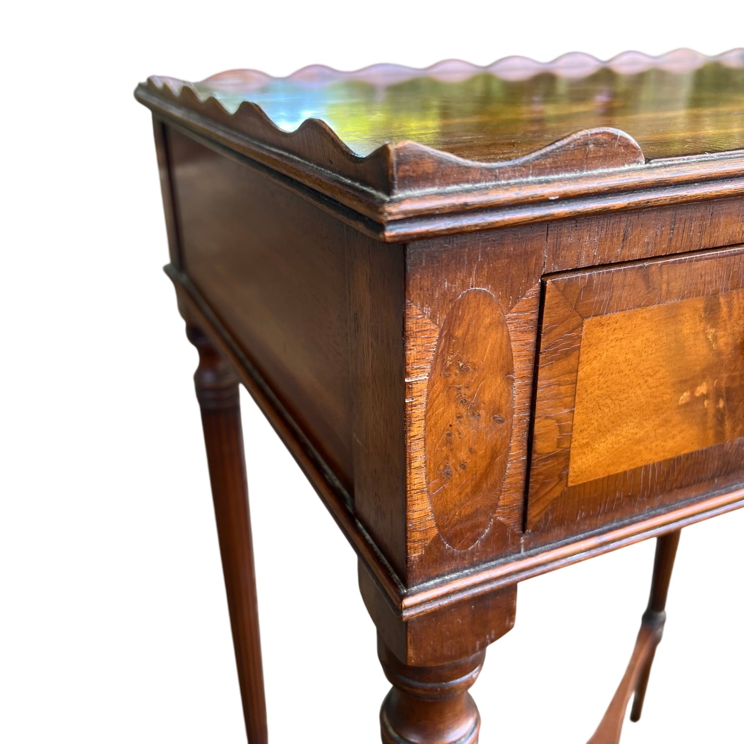 Fitted drawer running smoothly in small antique walnut side table