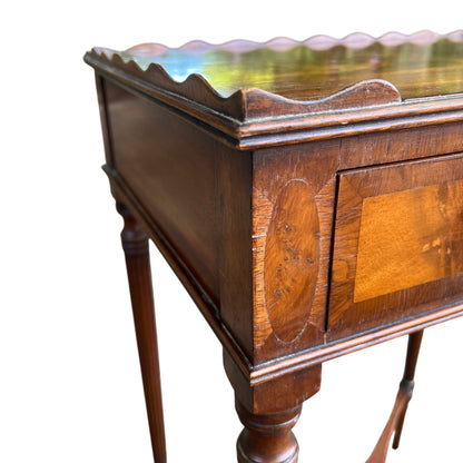 Fitted drawer running smoothly in small antique walnut side table