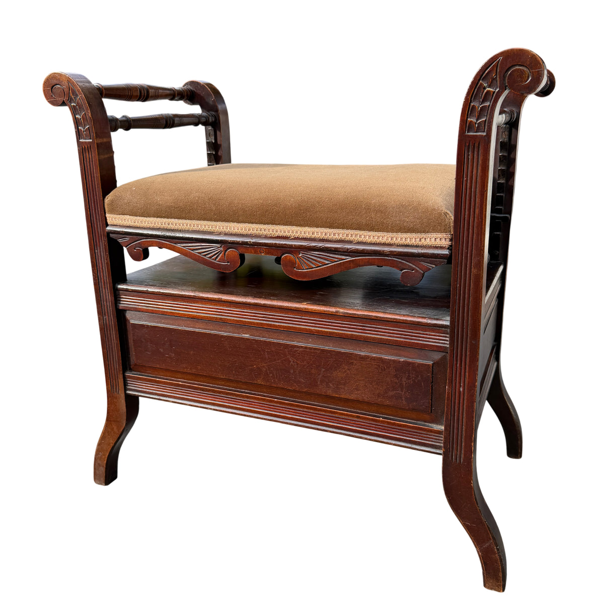 Underside view showing the wooden shelf and adjustable seat mechanism knobs