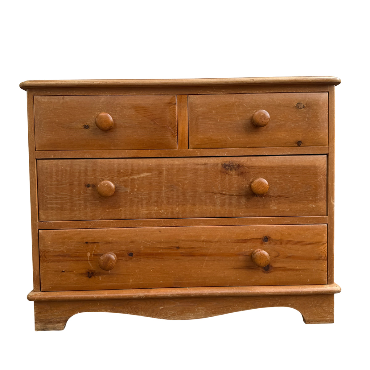 Solid pine chest of drawers with two small top drawers and two full-width lower drawers