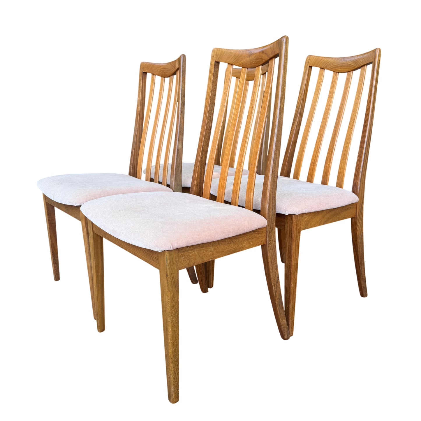 Close-up of upholstered seat and wooden frame on a G-Plan dining chair
