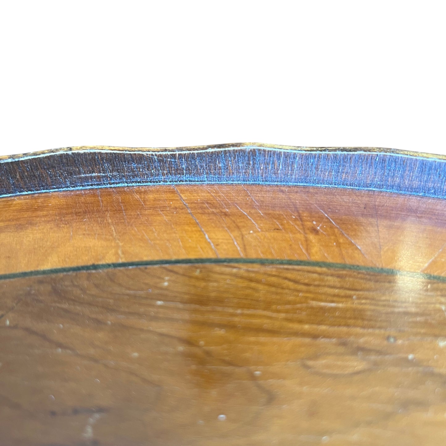 Top detail showing shallow gallery rim and edge wear on a Victorian side table
