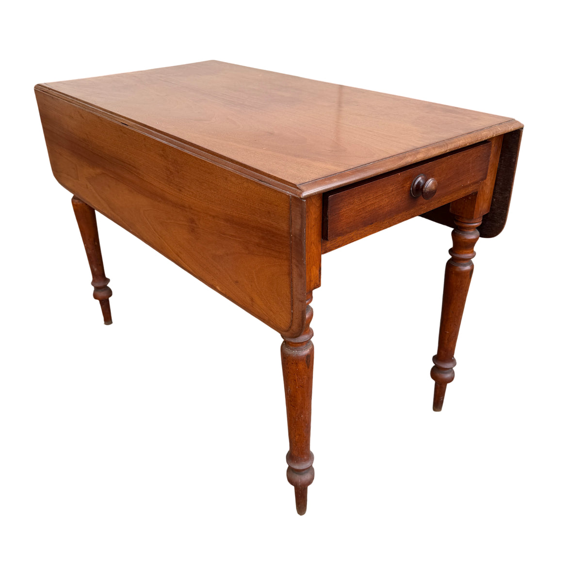 Small Victorian occasional table with folding leaves and wooden knob drawer