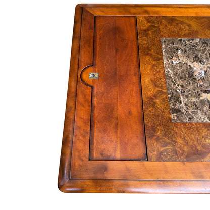 Top edge detail of wooden coffee table showing moulded surround