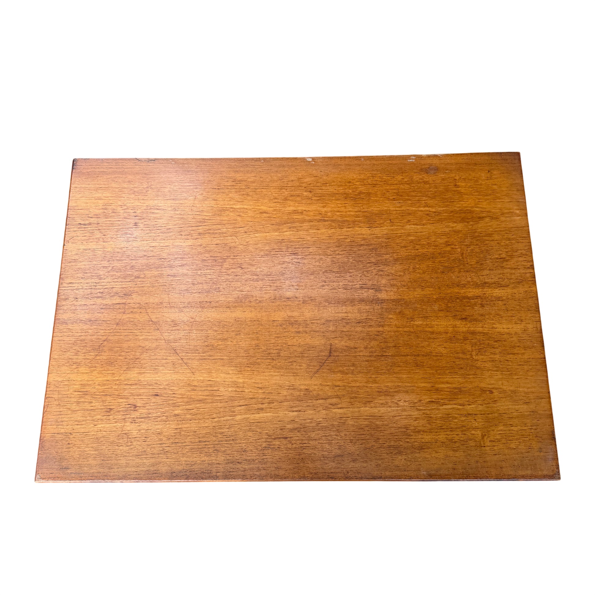 Green baize card table top with visible seam and worn felt near the hinge