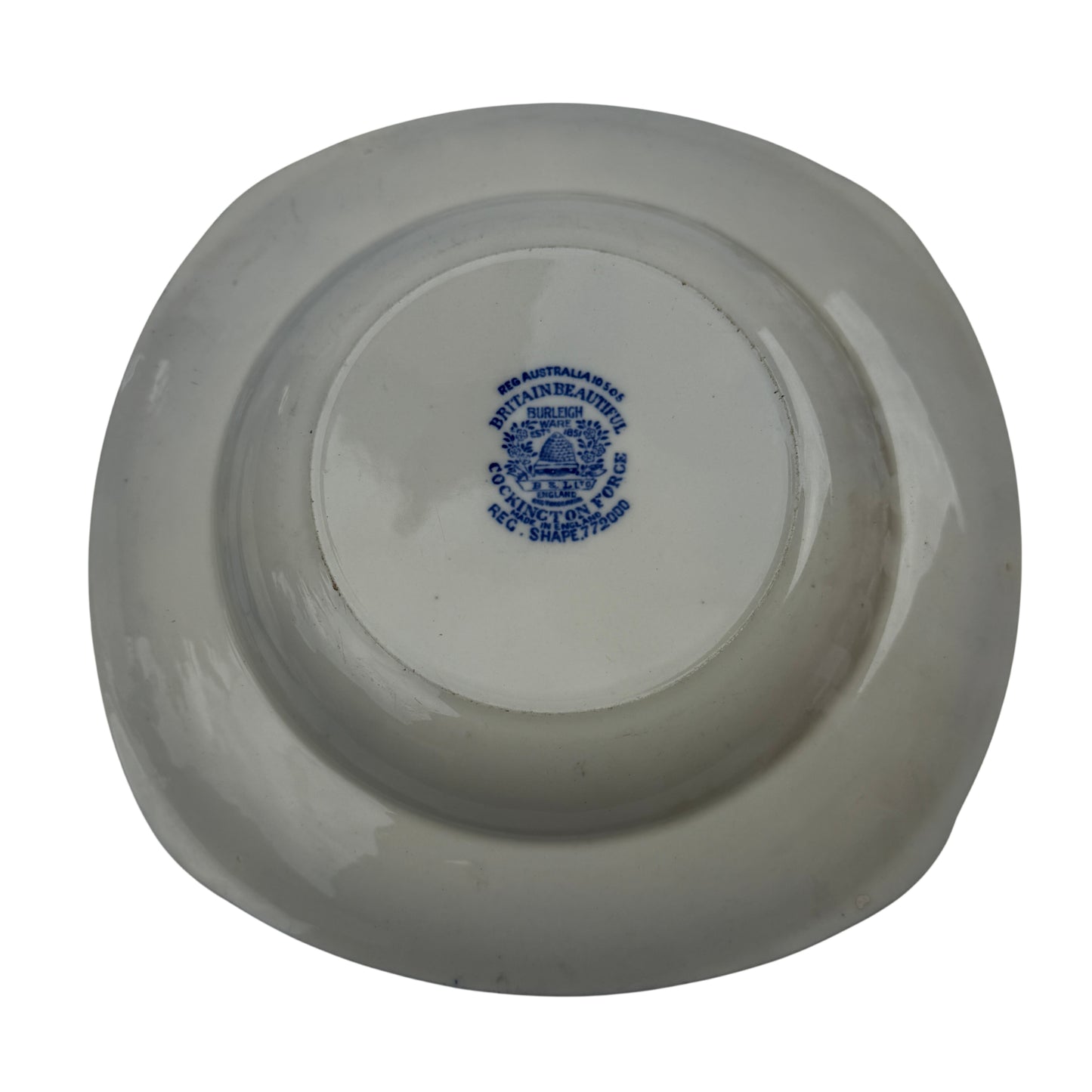 Blue and white Burleigh Ware bowls photographed for listing with plain background