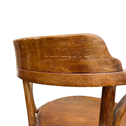 Overhead view of round seat and bentwood frame of a vintage dining chair