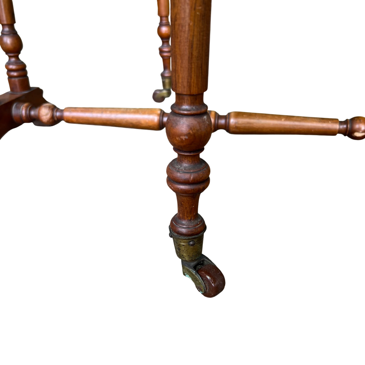 Victorian folding side table with castor wheels and turned supports