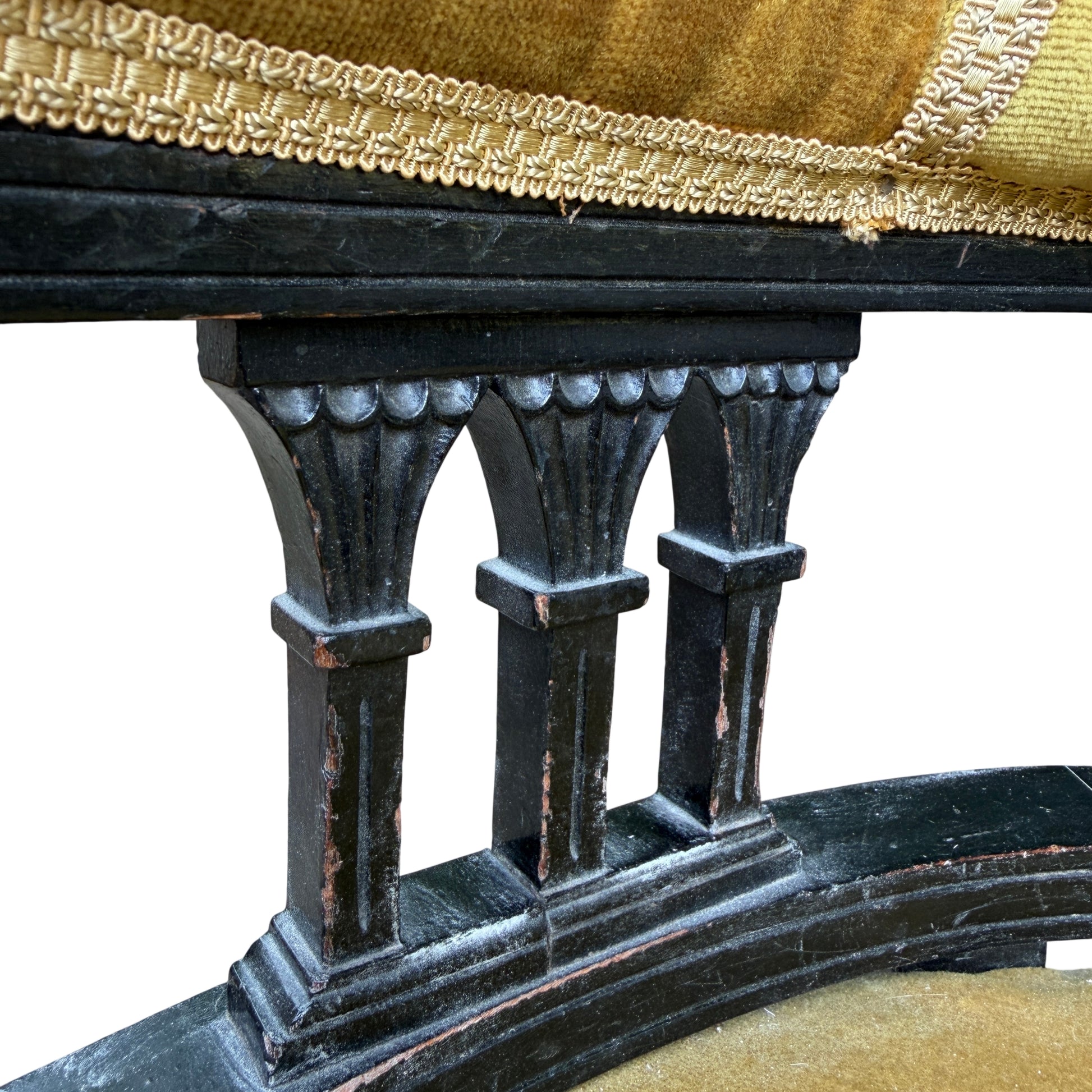 Original ceramic castor wheel fitted to the front leg of a Victorian armchair