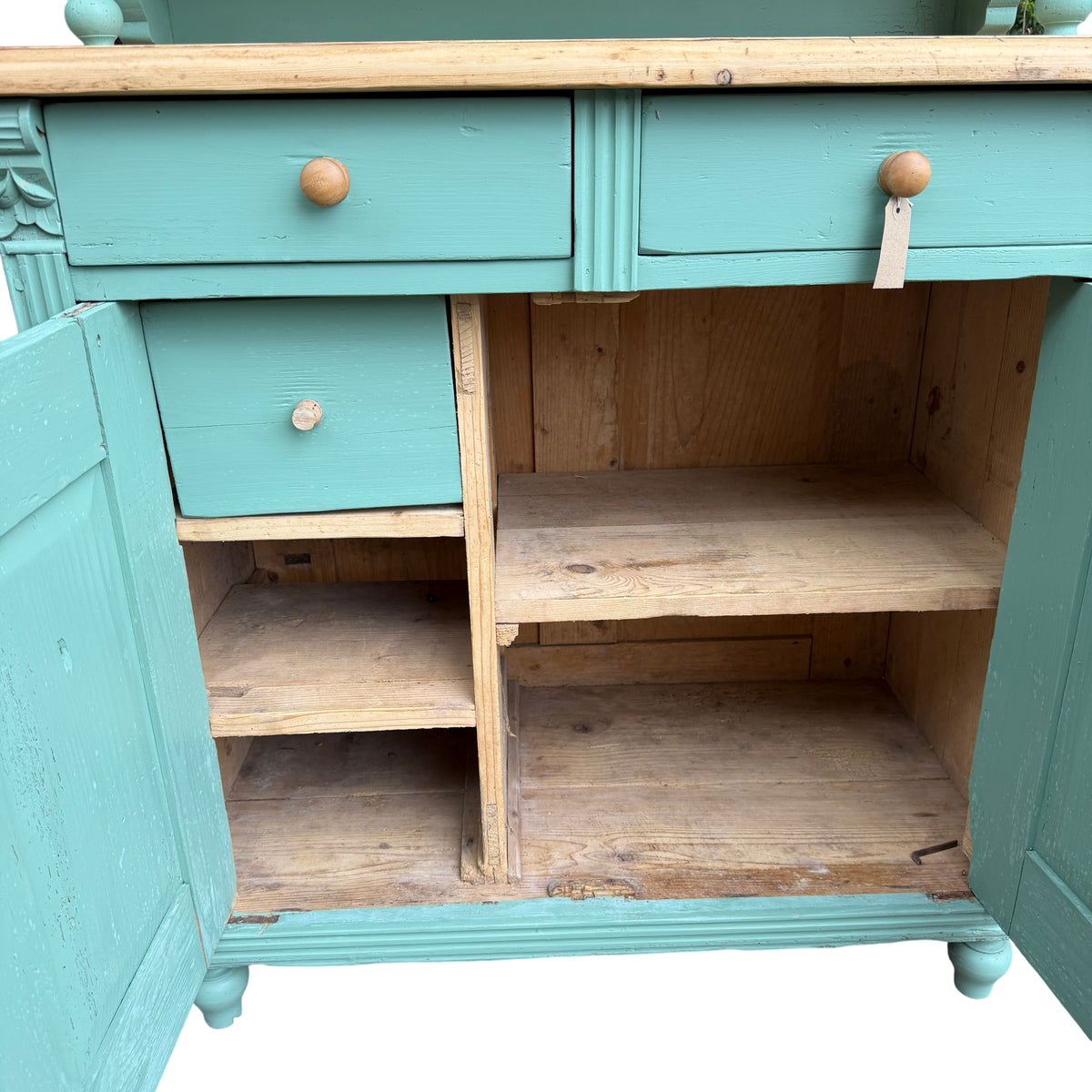 Vintage painted pine cupboard with two glazed doors for display storage