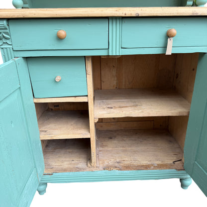 Vintage painted pine cupboard with two glazed doors for display storage