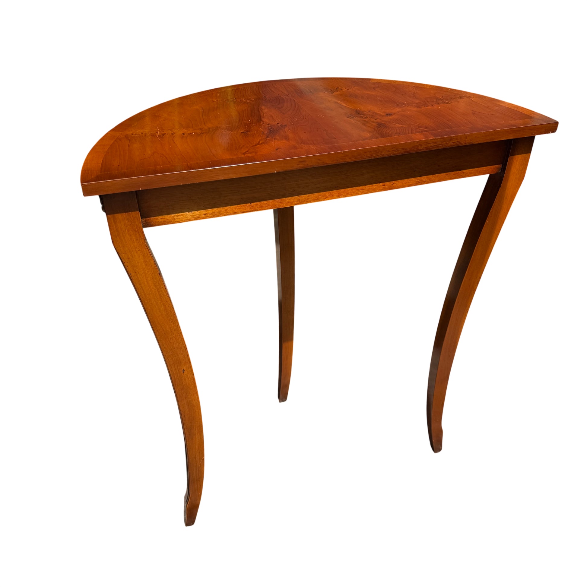 Console table in sunlight outside a shop showing overall shape and finish