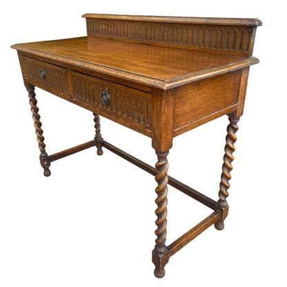 Victorian oak console table with carved gallery back and barley-twist legs