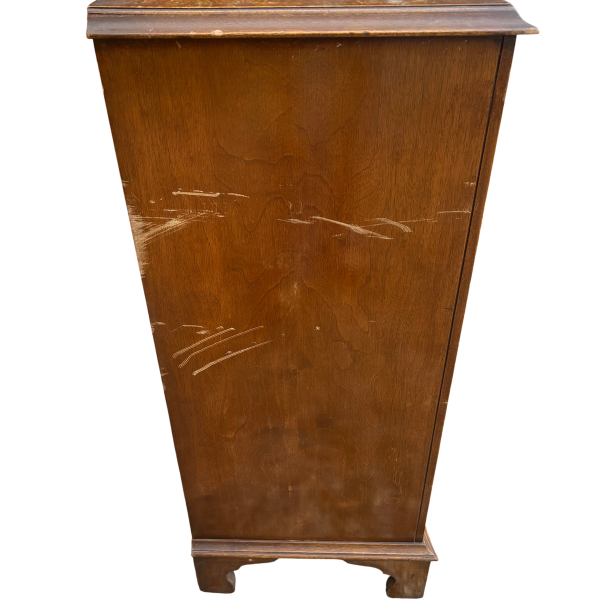 Close view of veneer pattern on drawer front with burr figure