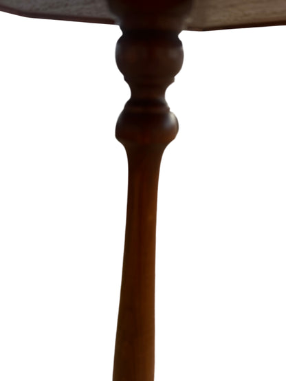 Small mid century wooden lamp table with hexagon top and edge trim