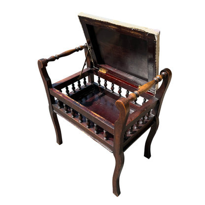 Close-up of floral fabric upholstery on Victorian dressing stool