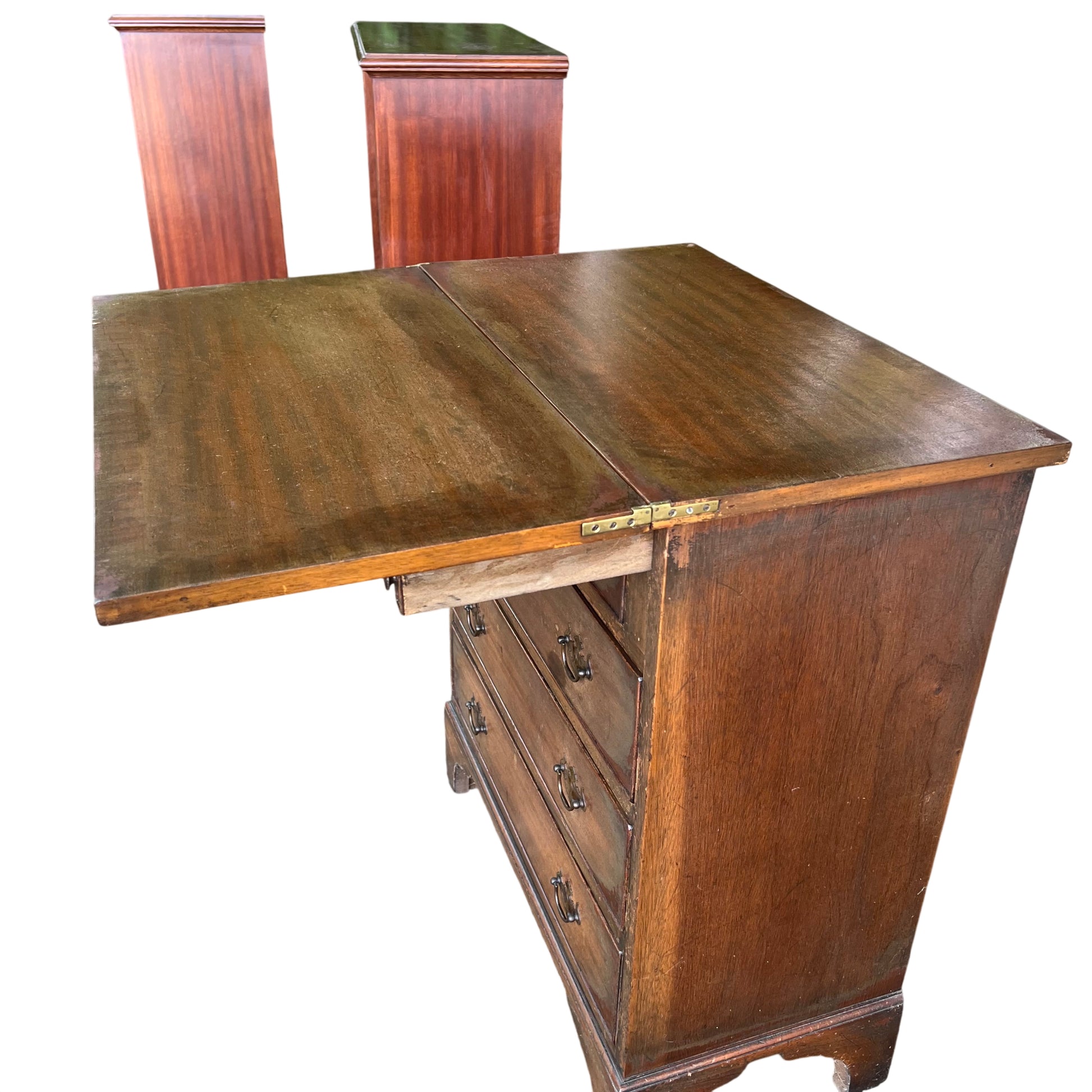 Side view of oak tallboy chest with bracket feet