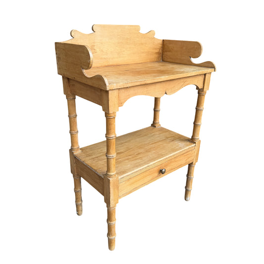 Victorian pine bedside cabinet with gallery back turned legs and single drawer