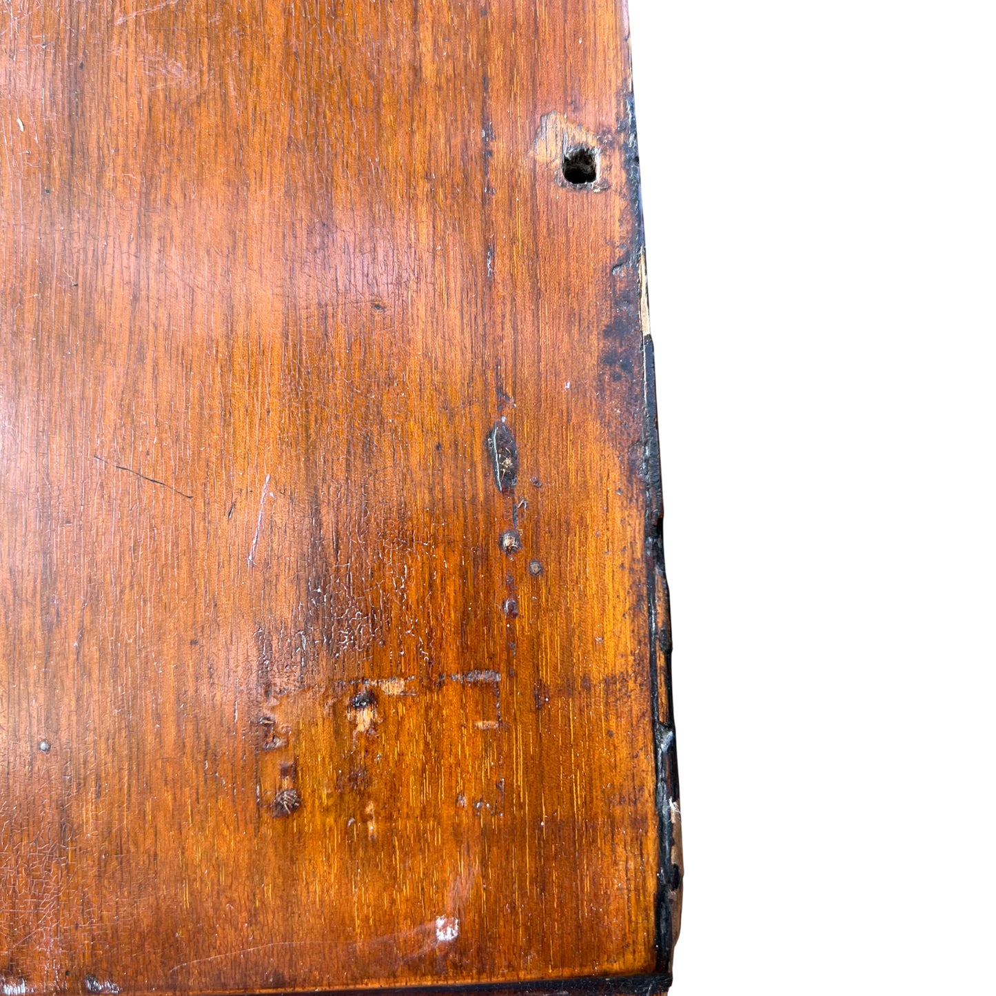 Full angled view of Victorian oak chest with turned legs and castors