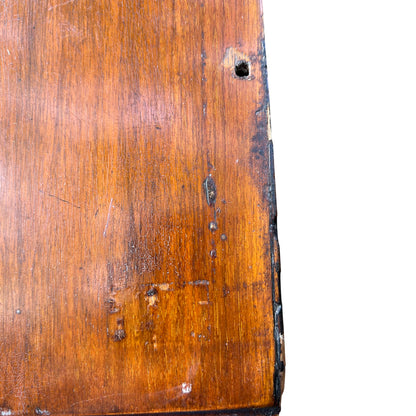 Full angled view of Victorian oak chest with turned legs and castors