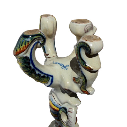 Detail of painted glaze and raised moulding on Rouen-style candlestick