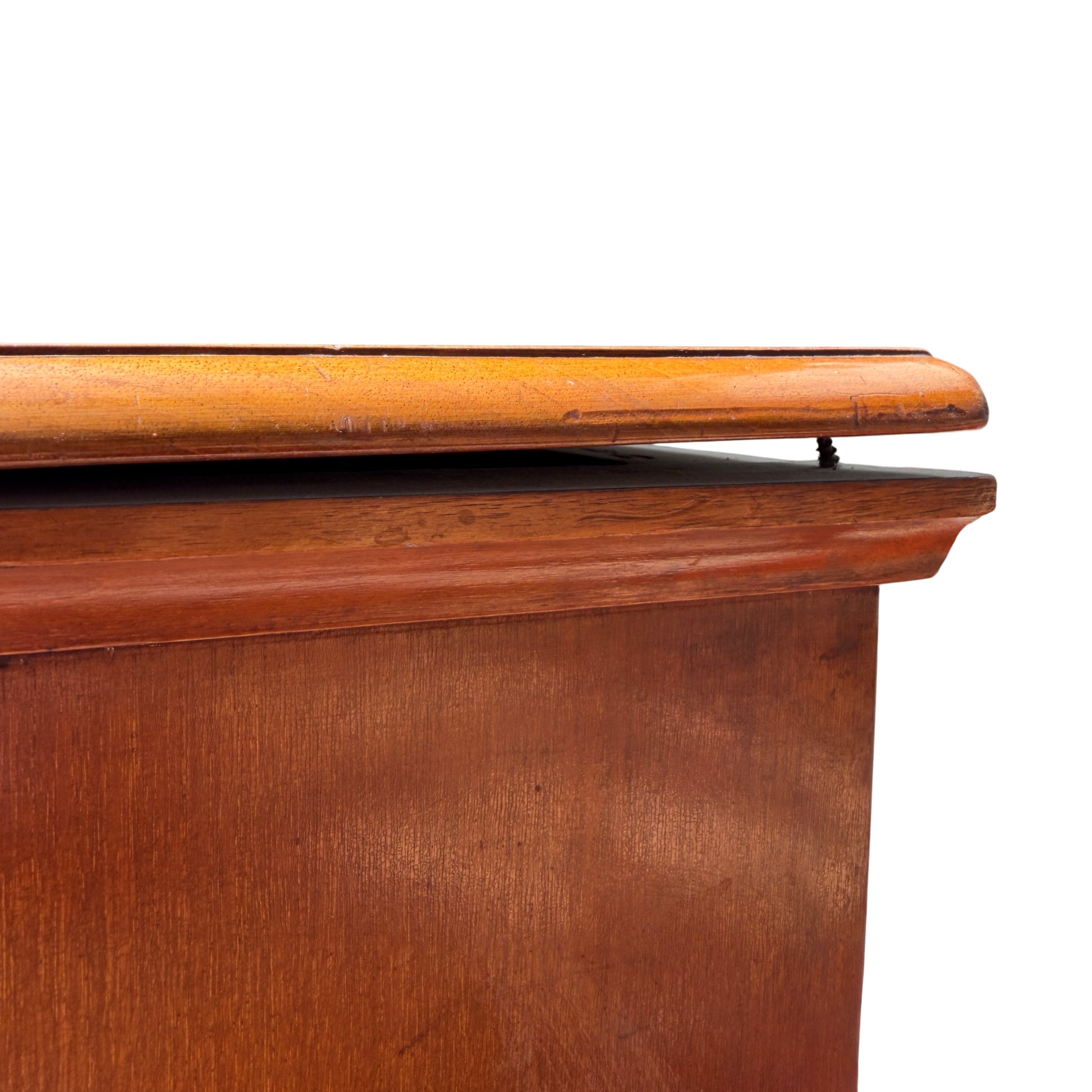 Base plinth and bun feet with scuffs on Victorian pine chest of drawers