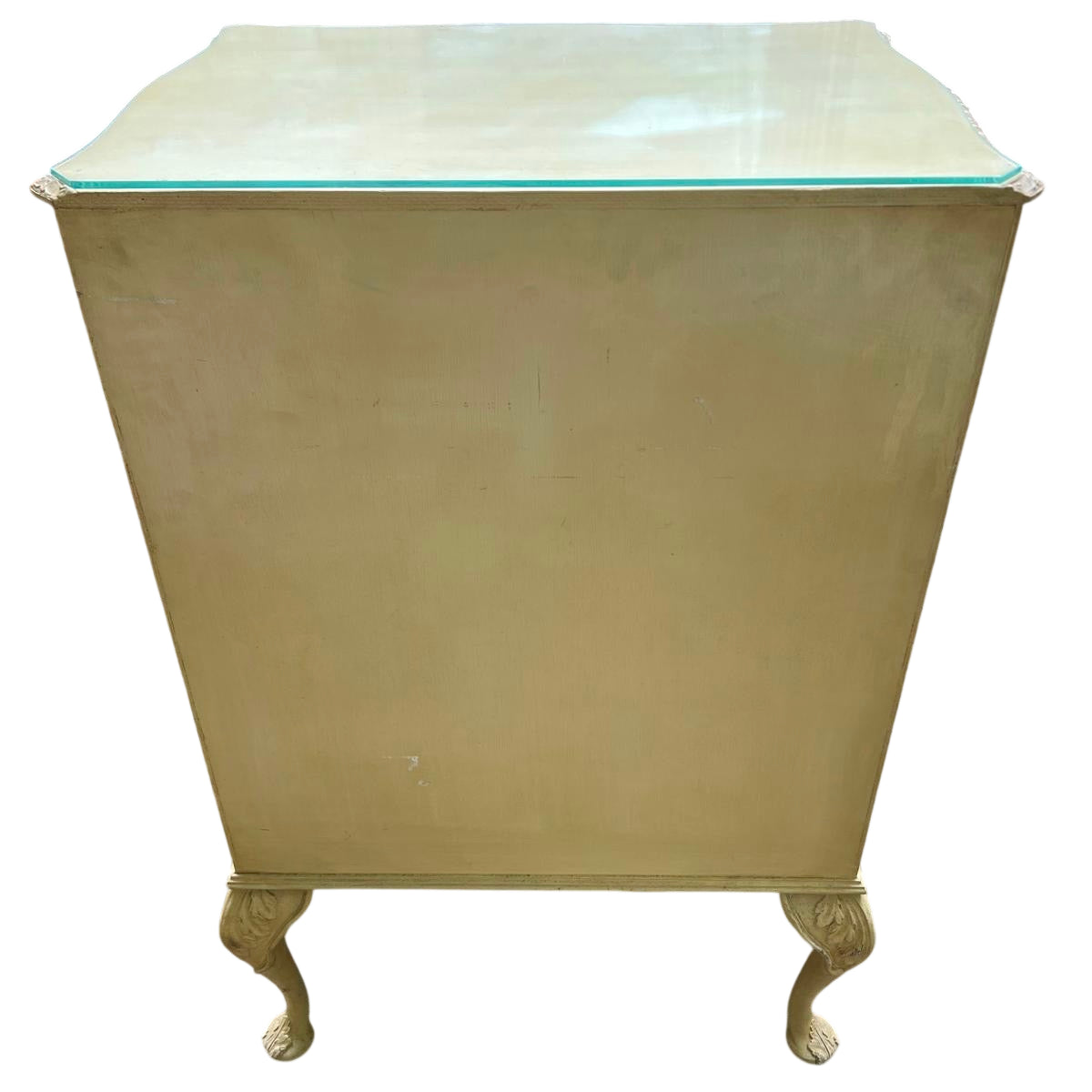 Antique-style painted bedroom chest with decorative gilt highlights