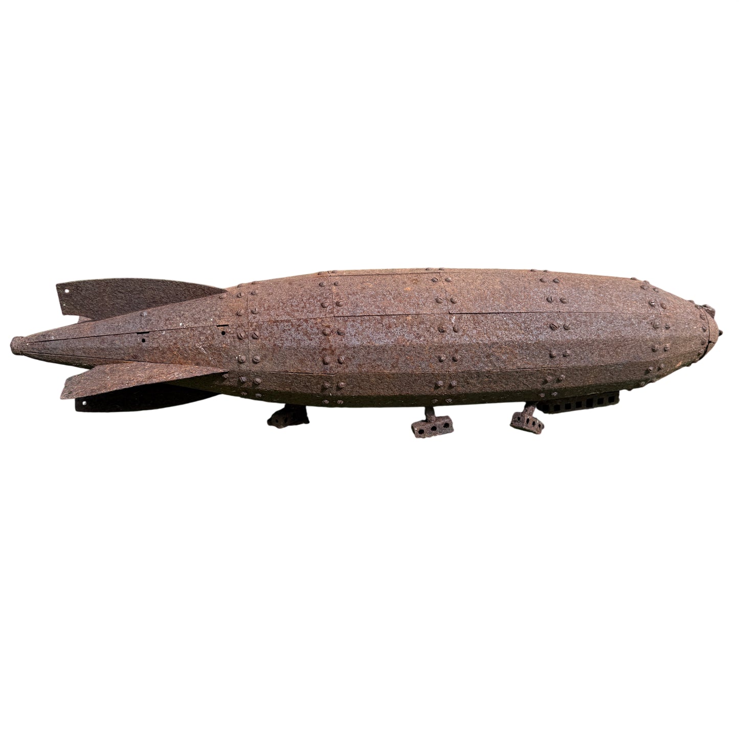 Perforated ventilation panels and square cutouts along the side of the pressed-steel airship model
