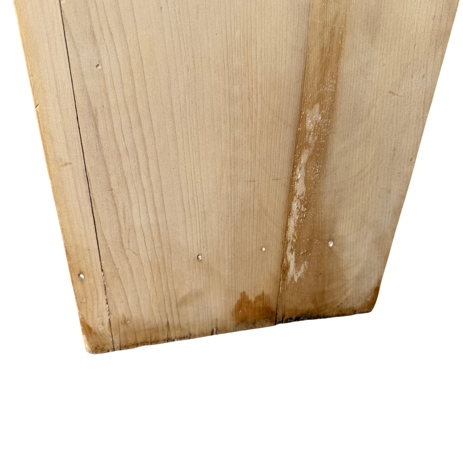 Close-up of top surface with stains and areas of white discolouration