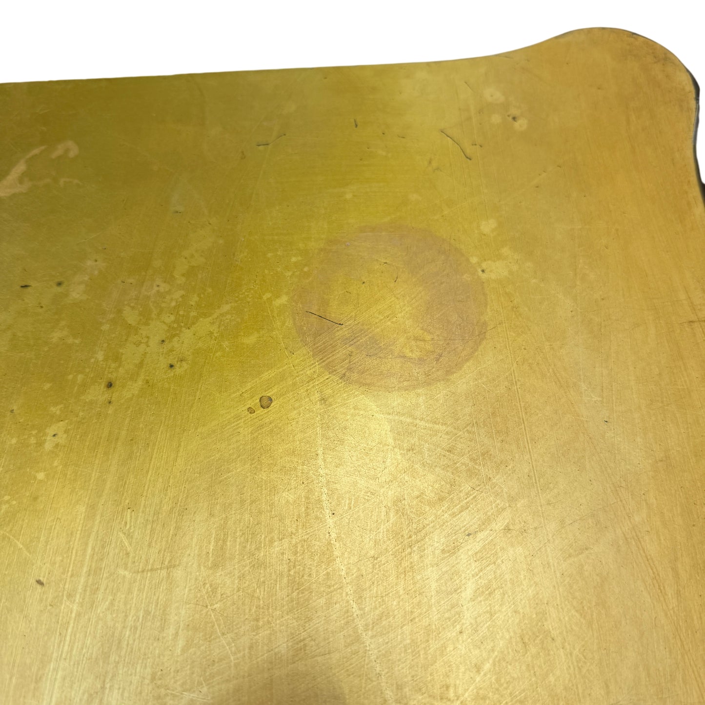 Side view of gold painted bedside cabinet showing cabriole leg and carved knee