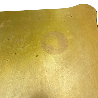 Side view of gold painted bedside cabinet showing cabriole leg and carved knee