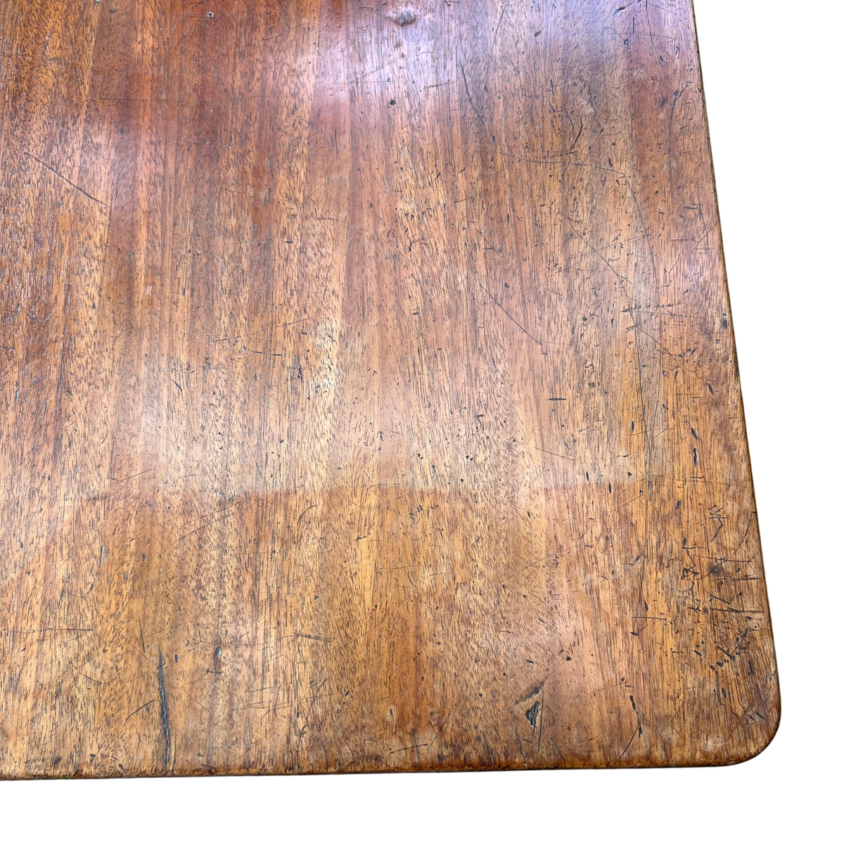 Side profile of narrow hall table with moulded top edge and drawer apron