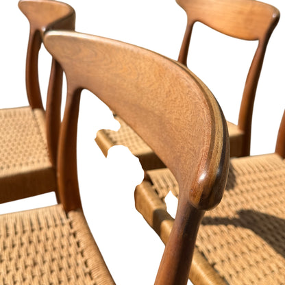 Rear view of Danish dining chair back showing sculpted wooden seat top