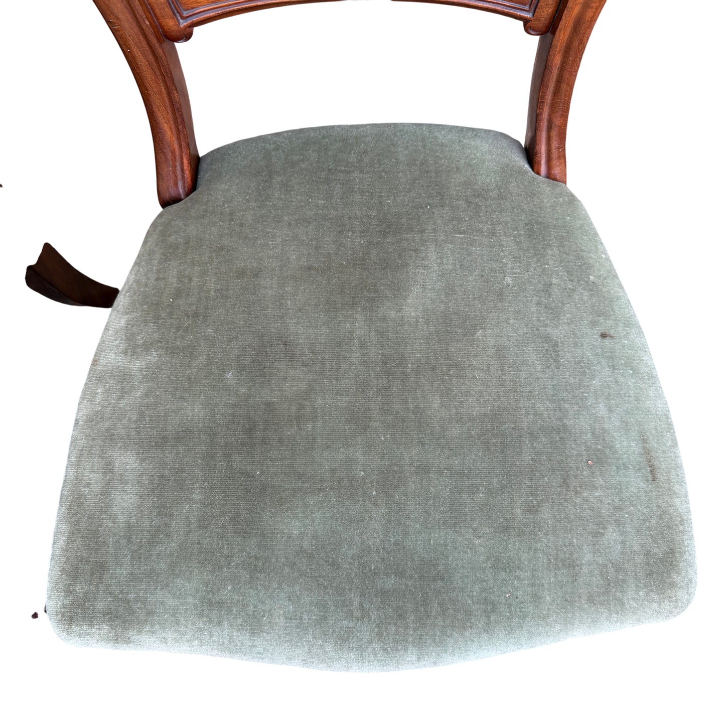 Pair of Victorian dining chairs with mahogany frames and green upholstery