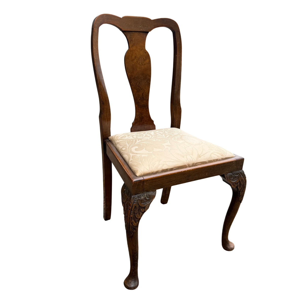 Carved cabriole leg and foot detail on vintage walnut dining table