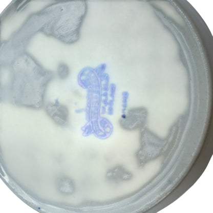 Round ceramic butter pat with classic Willow pattern decoration
