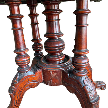 Carved mahogany tripod base and turned column on Victorian table