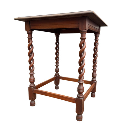 Vintage Jacobean Revival oak-style hall table with barley-twist legs and moulded rectangular top