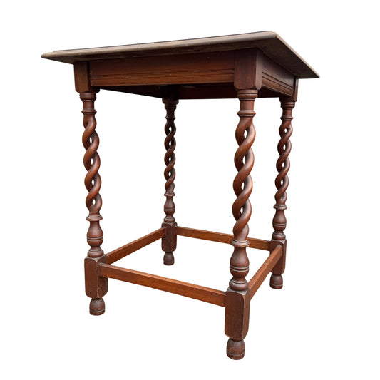 Vintage Jacobean Revival oak-style hall table with barley-twist legs and moulded rectangular top