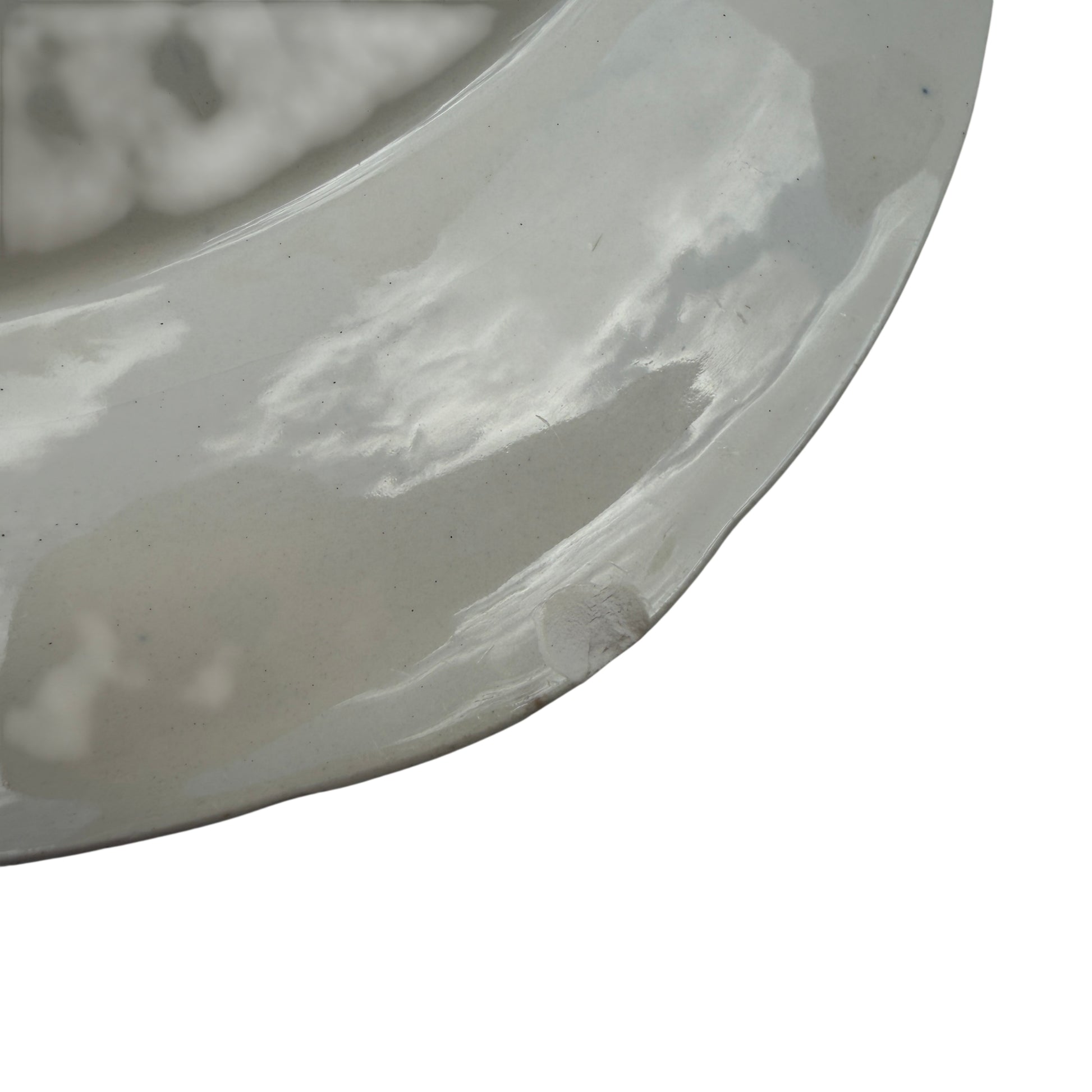 Blue and white English transferware soup bowls with square rims